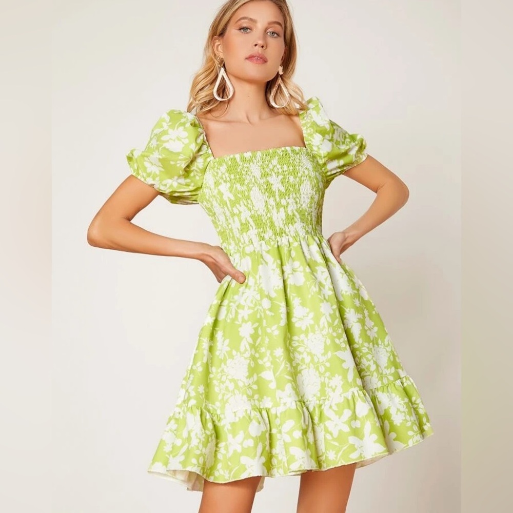 Green Puff Sleeve Dress